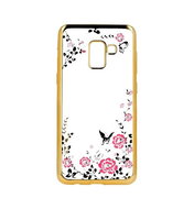Forcell Samsung A8 Plus 2018 silicone gold with pink flowers 26247 - Phone Case