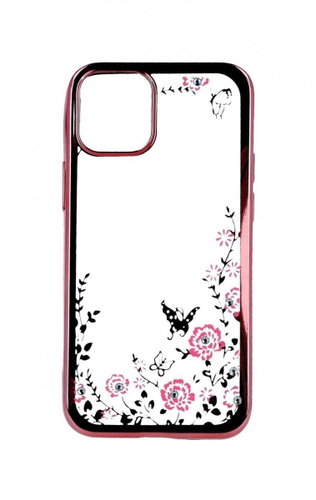 TopQ iPhone 12 mini silicone pink with pink flowers 53728 - Phone Case - Main image