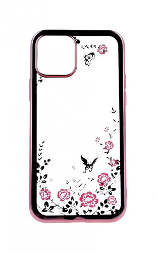 TopQ iPhone 12 silicone pink with pink flowers 52611 - Phone Case - Main image