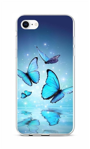TopQ iPhone SE 2020 silicone Blue butterflies 58795 - Phone Cover - Main image