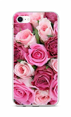 TopQ iPhone SE 2020 silicone pink with pink flowers 49617 - Phone Case - Main image
