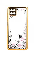 TopQ Samsung A12 silicone gold with pink flowers 57659 - Phone Cover