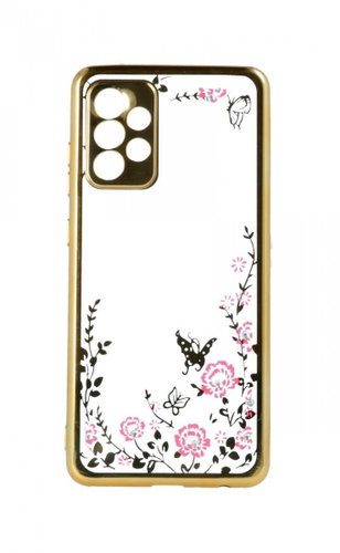 TopQ Samsung A72 silicone gold with pink flowers 60414 - Phone Cover - Main image