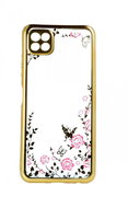TopQ Samsung A22 5G silicone gold with pink flowers 60413 - Phone Cover