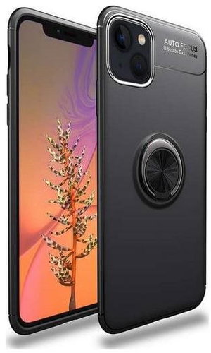 TopQ iPhone 13 mini silicone black with black ring 65536 - Phone Cover - Main image