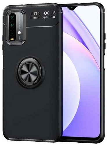 TopQ Xiaomi Redmi 9T silicone black with black ring 65543 - Phone Cover - Main image