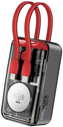 PROMATE Mavrix USB-C, Lightning & Apple Watch 10 000 mAh 35 W transparent - Power Bank - Main image