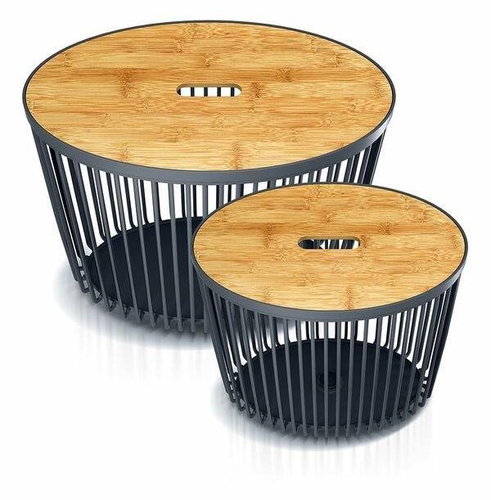 Prosperplast Set of 2 universal oval baskets with bamboo lids CLUBO, 30 + 55l, anthracite - Basket - Main image