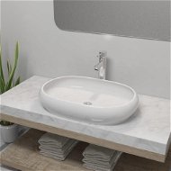 Bathroom sink with mixer ceramic oval white 275496 - Washbasin
