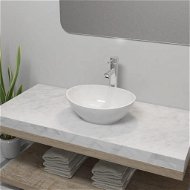 Umývadlo do kúpeľne s vodovodnou batériou keramické oválne biele 275497 - Umývadlo