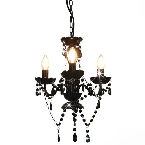 Chandelier with beads black round 3 x E14 - Chandelier - Main image