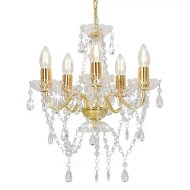 Chandelier with crystal beads golden round 5 x E14 - Chandelier
