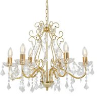 Golden round chandelier with crystal beads 6 x E14 - Chandelier