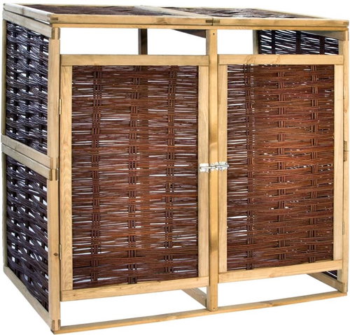 Double bin shelter pine wood and wicker 45379 - Bin Shed - Main image