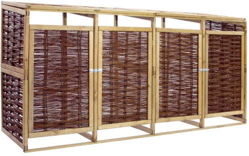 Shelter for 4 bins pine wood and wicker 45381 - Bin Shed - Main image