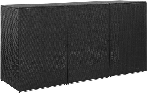 Triple bin shelter black 229x78x120 cm polyrattan 46734 - Bin Shed - Main image