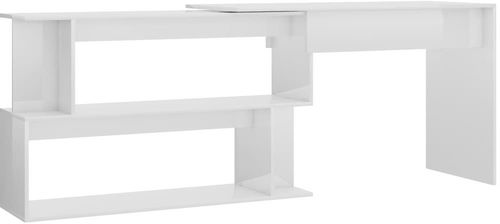 Rohový psací stůl bílý vysoký lesk 200 x 50 x 76 cm dřevotříska 801104 - Psací stůl - Hlavní obrázek