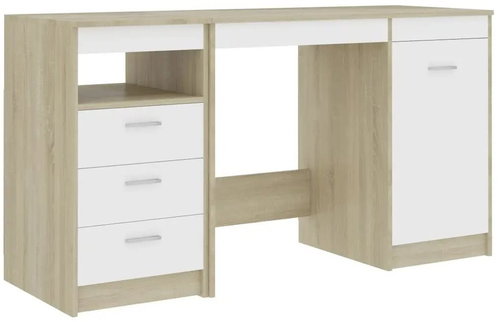 Writing desk white and sonoma oak 140 x 50 x 76 cm chipboard 3054785 - Writing Desk - Main image