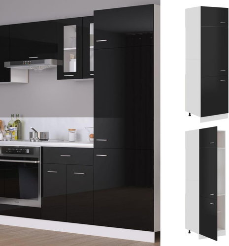 Shumee Kitchen cabinet for built-in fridge 802544 black with gloss - Cupboard - Main image