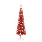 Úzký vánoční stromek s LED diodami a sadou koulí červený 120 cm - Vánoční stromek