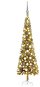 Úzký vánoční stromek s LED diodami a sadou koulí zlatý 120 cm - Vánoční stromek