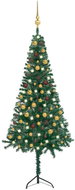 Rohový umělý vánoční stromek LED a sada koulí zelený 180 cm PVC - Vánoční stromek