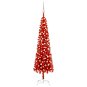 Úzký vánoční stromek s LED diodami a sadou koulí červený 210 cm - Vánoční stromek