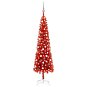 Úzký vánoční stromek s LED diodami a sadou koulí červený 210 cm - Vánoční stromek
