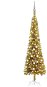 Úzký vánoční stromek s LED diodami a sadou koulí zlatý 210 cm - Vánoční stromek
