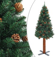 Úzký vánoční stromeček pravé dřevo a šišky zelený 210 cm PVC - Vánoční stromek