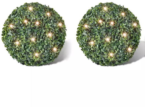 SHUMEE Vánoční ozdoby - zimostrázová koule s umělými lístky, 27 cm, s LED řetězem, 2ks - Vánoční ozdoby - Main image