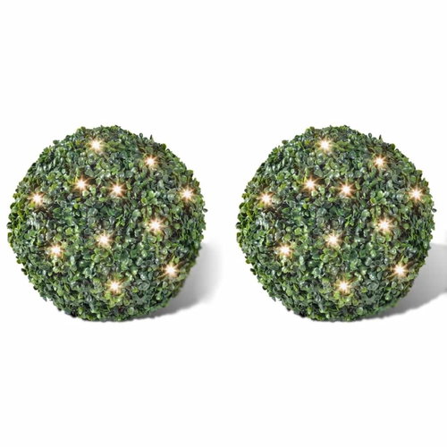 SHUMEE Vánoční ozdoby - zimostrázová koule s umělými lístky, 35 cm, s LED řetězem, 2ks - Vánoční ozdoby - Main image