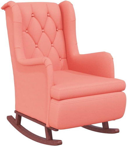 Rocking chair with rubberwood legs pink velvet, 329399 - Rocking Chair - Main image