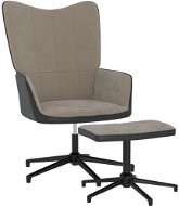 Relaxační křeslo se stoličkou světle šedé samet a PVC, 327842 - Křeslo