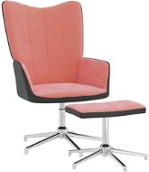 Relaxační křeslo se stoličkou růžové samet a PVC, 327868 - Křeslo