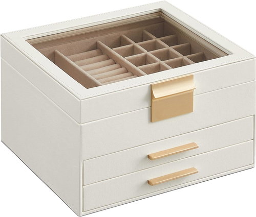 Songmics Jewellery box, 2 drawers, three tiers, 23 × 20 × 13,5 cm, white, gold - Jewellery Box - Main image