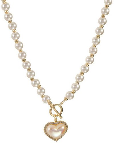 Flor De Cristal Pearl necklace with heart-shaped pendant - Necklace - Main image