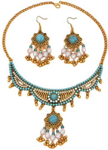 Flor De Cristal Orient princess earrings and necklace set - turquoise - Necklace - Main image