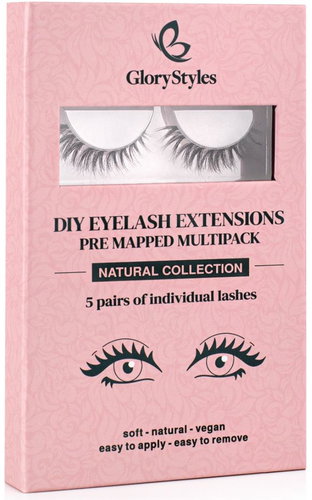GloryStyles Set of 5 pairs of segmented eyelashes Natural Collection - Adhesive Eyelashes - Main image