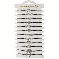 Predator Q1 Set of 12 fashionable men's bracelets on black cord 16-24cm - Bracelet