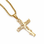 Flor De Cristal Tree of Life steel necklace with cross, gold - Necklace