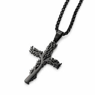 Flor De Cristal Steel tree of life necklace with cross, black - Necklace