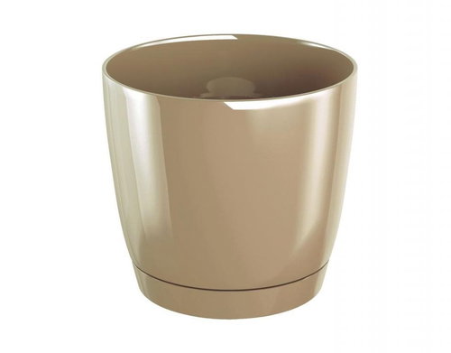 PROSPERPLAST Flower pot COUBI ROUND P with bowl coffee with milk 15,5 cm - Flower Pot - Main image