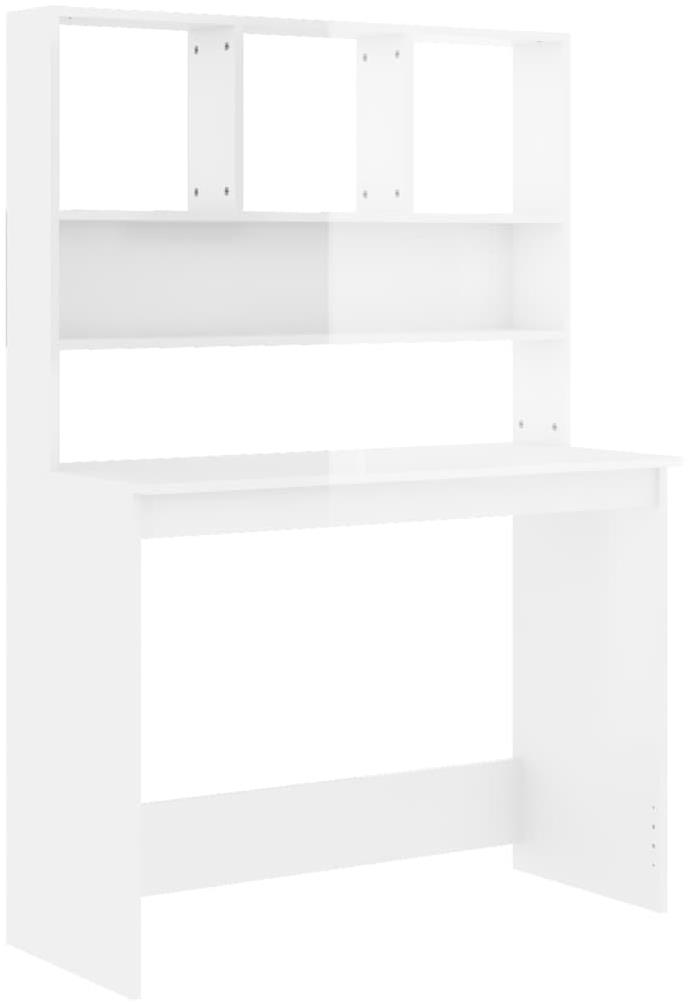 Stul S Policemi SHUMEE Psací stůl s policemi bílý vysoký lesk 102 × 45 × 148 cm ...