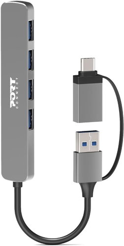 PORT CONNECT USB HUB, 4× USB 3.0, USB-A/USB-C Input, Silver - USB Hub - Main image