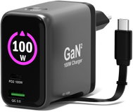 PORT CONNECT GaN2 síťová nabíječka, 2×USB-C PD + USB-A QC, 100W, USB-C kabel, OLED displej - Wall Charger