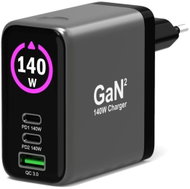 PORT CONNECT GaN2 síťová nabíječka pro 2×USB-C PD 3.1 a USB-A QC 3.0, 140W, OLED displej, černá - Wall Charger