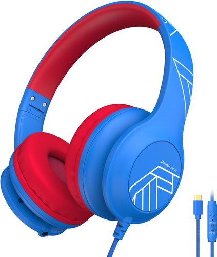 PowerLocus PLED Wired Kids Blue/red USB-C - Headphones - Main image