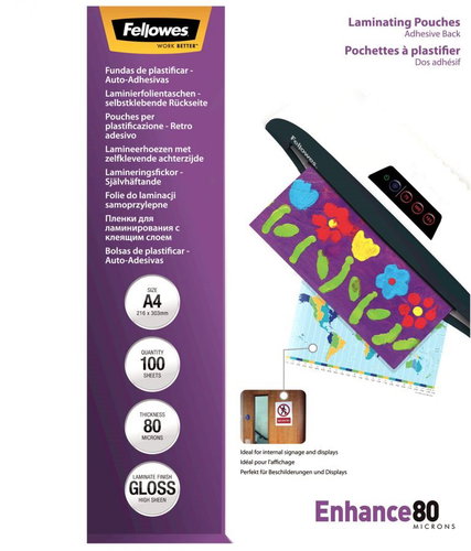 Fellowes A4 80mic self-adhesive - Laminating Film - Main image