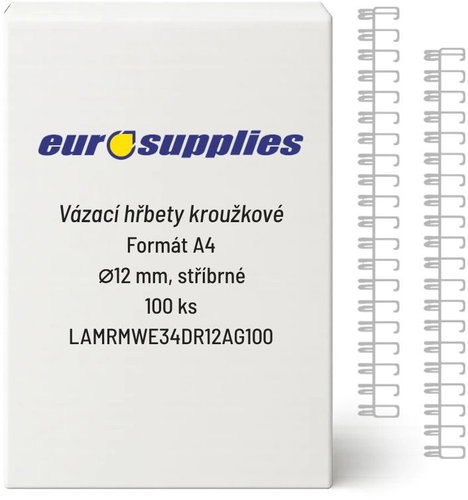 EUROSUPPLIES kovový (3/1") 12.7 mm stříbrný - balení 100 ks - Binding Spine - Main image